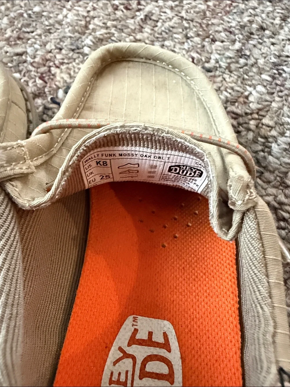 Hey Dude Kids Tan Slip-On Moccasins with Camo Heel